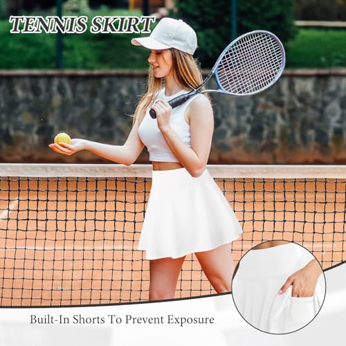 2 Stück Tennisrock Damen, Tennis Rock mit Taschen, Sportrock, Rock mit Hose Drunter, Atmungsaktives Material, für Golf, Radfahren, Fitness, Läuft (Schwarz, Weiß)
