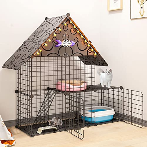 Cage pour chat FANDIAO avec toit et stockage, parc DIY modulable en plastique pour chaton