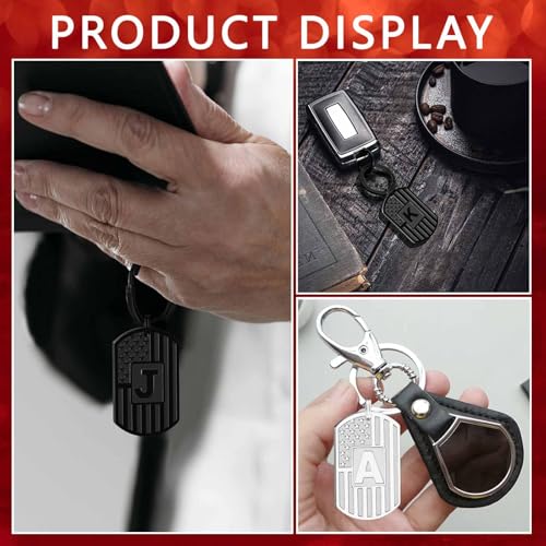Image of Initial Keychain for Men, A-Z Letter American Flag KeyChain Gifts for Men