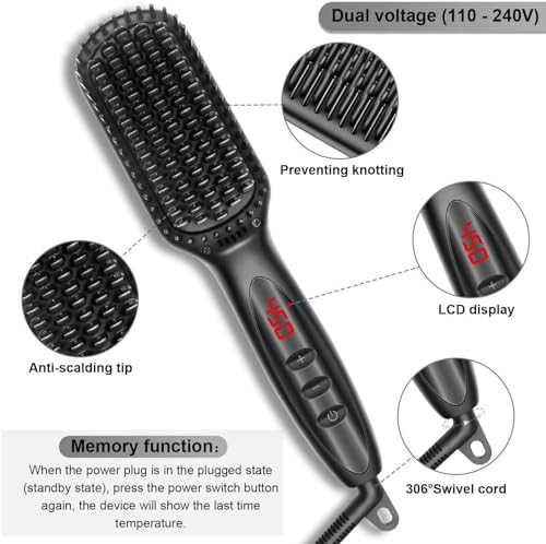 Plancha de Pelo Cepillo Aislante Cerámica Ionico con Pantalla LCD y Temperatura Regulable 110-240V miniatura 5