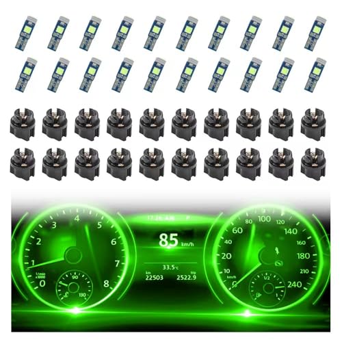 20PCS Car LED Dash Lights - Super Bright Instrument Cluster Light Bulbs with T5 37 74 LED Bulbs & Twist Lock Socket - Universal 12V L-ED Lights for Car Interior Accessories (Green)