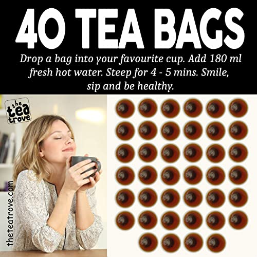 Image of The Tea Trove Earl Grey Tea Bags - 40 Eco-Friendly Earl Gray Black Tea Bags in Resealable Pouch, Natural Bergamot Flavor Blended with Fine Assam Black Tea, Highly Caffeinated Bergamot Tea, 80g