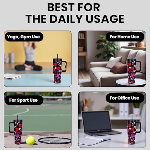 Image of Stainless Steel 1200 ml Vacuum Tumbler with Lid & Straw - Double‑Wall Insulated Cup for Travel, Gym & Office - Keeps Beverages Hot or Cold - 1.2 L Capacity (Black Heart)