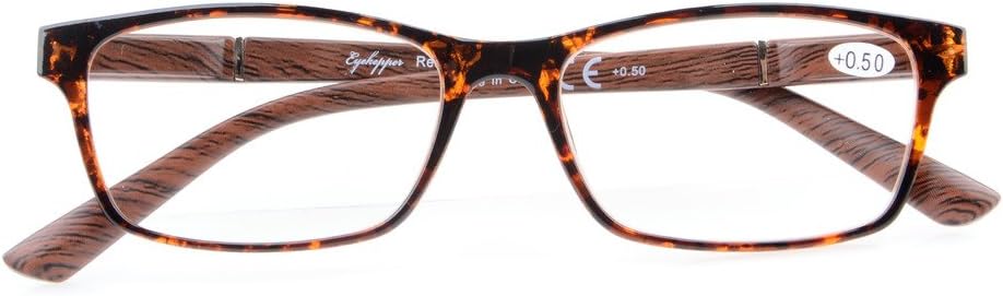 Eyekepper 5-Pack Spring Hinges Wood-Look Arms Crystal Clear Vision Reading Glasses Included Computer Glasses +0.75