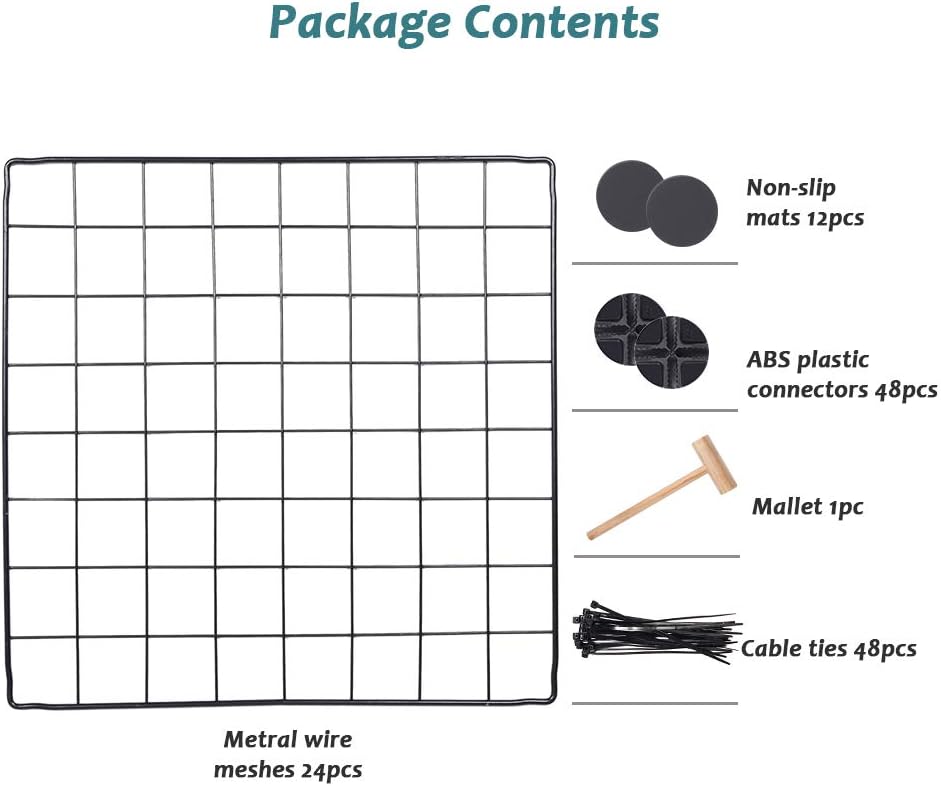 Pet Playpen for Small Animal Portable DIY Puppy Kennel Metal Grid Cage with Door and Cable Tie Indoor Outdoor Exercise Pen Play Yard for Guinea Pig Cat Rabbit Ferret Bunny, Black