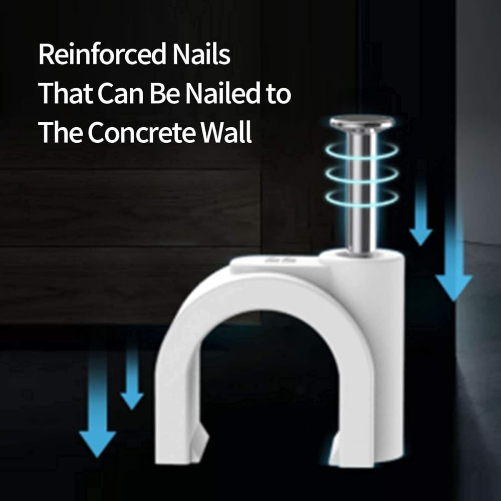 Hi-PLASST Cable Clips Combo of 150pcs (12mm + 14mm + 16mm) Wire Fastener with Metal Nails for Cable Management, Cord Organizer, Round Wire Clamps for Hanging Cables (Pack of 3, 50 Pieces Each Size) 2