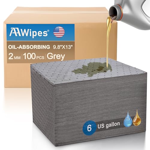 Image of AAwipes Oil Absorbent Pads 9.8 inch X 13 inch 100 Packs Universal for All Liquids Oil Spill Control Oil Absorbing Sheets for Garage, Car, Truck, Motorcycle Grey OG1013-100