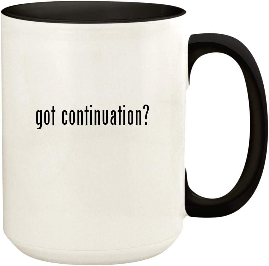 Knick Knack Gifts got continuation? - 15oz Ceramic Colored Handle and Inside Coffee Mug Cup, Black