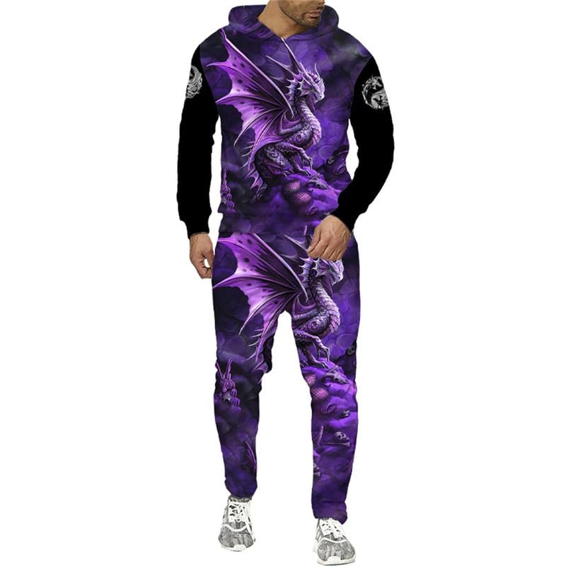 oneforus Herbst 3D Drache gedruckt Pullover Sweatshirt Sportbekleidung Trainingsanzug lässig Hoodie + Hose Set Mode Herrenbekleidung Anzug