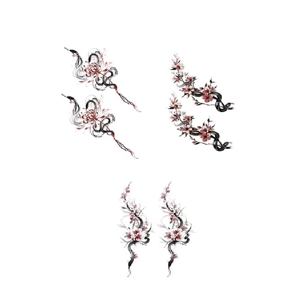 Adesivo Per Tatuaggio Temporaneo Serpent Blossom Di Lunga Durata E Impermeabile Per Gamba Del Braccio Di Uomo O Donna Adesivi lunga durata(D)