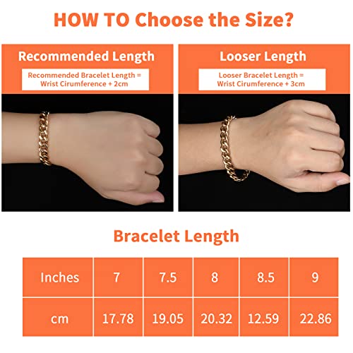 Santhree 9.5Mm Solid Titanium Curb Cuban Link Chain Bracelet For Men Women, Lightweight Hip Hop Bracelets Gifts For Graduation Birthday Fathers Day, 8 Inches, Gold #TOP4