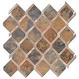 Soulscrafts 5-Sheet Peel and Stick Tile Backsplash PVC Rusty Slate with Gold Metal Backsplash Stone...