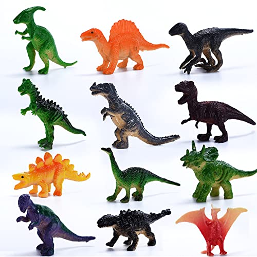 CAIJIN 12 Stück Kleine Dinosaurier Figuren Spielzeug, Dino Spielset für Dino Kuchen Deckel, Einschließlich T-Rex, Triceratops, Velociraptor, Kinder, Jungen und Mädchen Cover