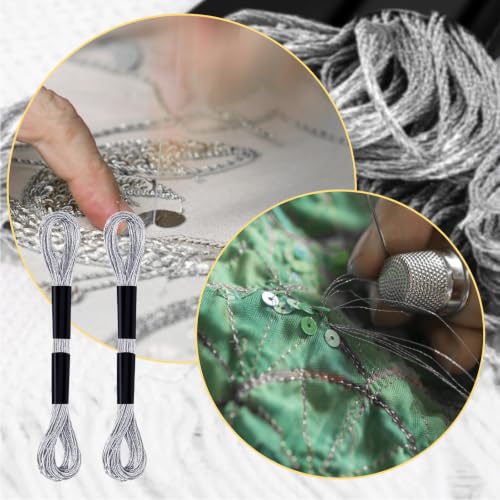 Image of Gosknor 6 Skeins Embroidery Threads, Metallic Embroidery Floss (Silver) | Friendship Bracelet Cross Stitch Thread for Sewing Making Yarn Craft String Art Supplies
