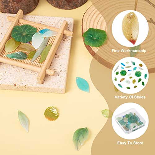 Craftdady 50Pcs Green Plastic Leaf Theme Charms Gradiant Vein Texture Lotus Leaves Charms Beads With Hole For Summer Spring DIY Jewellery Making - Image 2