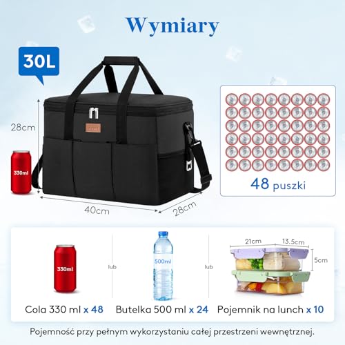 Lifewit Izolowana torba chłodząca na lunch 30 l, pojemna, szczelna, termiczna torba z wieloma przegródkami, miękka torba
