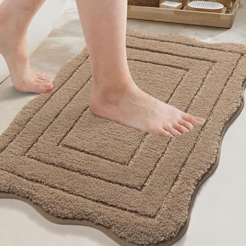TANVILL Beige Bathroom Rugs, Non Slip Washable 18x24 Scalloped Bath Rugs by TANVILL - Used condition - US$15.19