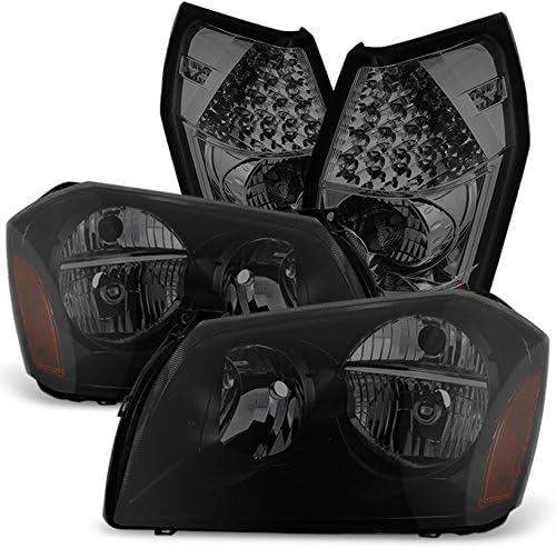 AKKON - For Dodge 05-07 Magnum R/T SE SXT SRT8 Black Smoked Headlights + LED Smoke Lens Tail Lights Lamp