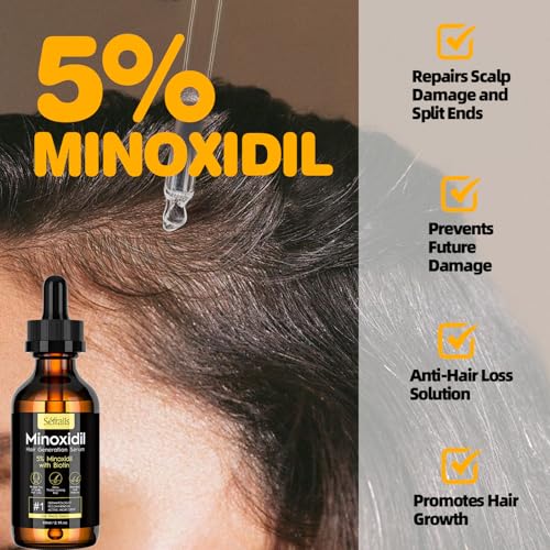 Sefralls 5% Minoxidil Hair Growth Oil for Men & Women - Extra Strength Regrowth Serum, Topical Hair Loss Treatment Serum, Thicker, Healthier Hair & Beard Growth, 2.11 oz