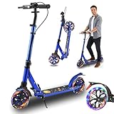 ZQHQKJ Adult Scooter 240 lbs Capacity, LED 8-inch Big Wheels Commuter Scooters, Sport Folding Kick Scooter, for Kids, Teens, and Adults, with Hand Brake & Shock Absorptio, 4 Adjustable Levels. Bearing