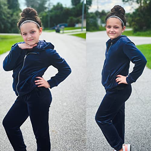 Image of Arshiner 2 Piece Outfits for Girls Kids Velour Tracksuit and Jogger Set | Size 5-14Y, Velvet Sweatsuit with Zipper for Fall /Winter, Suit for School, Workout, Jogging, or Casual Occasions