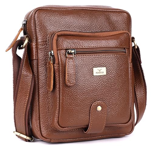 Image of Premium Genuine Leather Messenger Sling Bag for Men & Women - Multipurpose Crossbody Bag with Adjustable Strap & Multiple Pockets for Travel, Office, Work, College & Daily Use