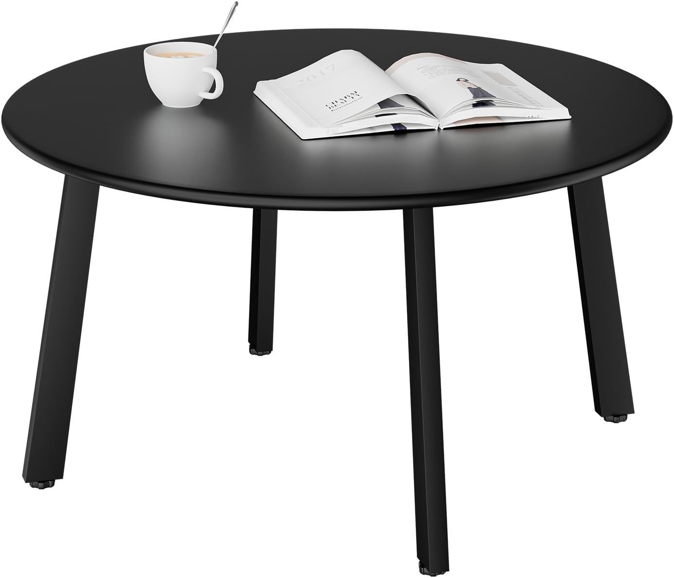 Patio Coffee Table, Metal Steel Outdoor Round Table, Weather Resistant Steel Patio Side Table for Patio Yard Balcony Garden, Black