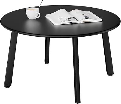 Outdoor Side Table, Indoor Round Metal Steel Patio Coffee Table, Easy Assembly, for Living Room Backyard Patio Deck