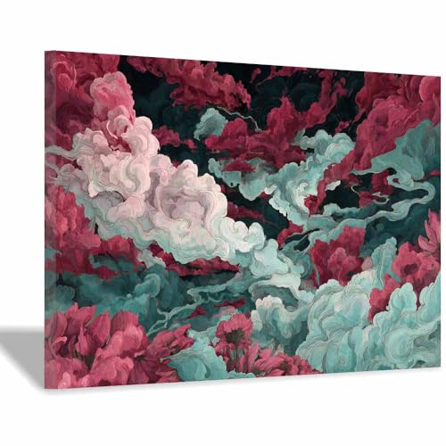 Tableau abstrait nuages roses CUDAOO 20x30cm toile imprimée et encadrée pour décoration murale