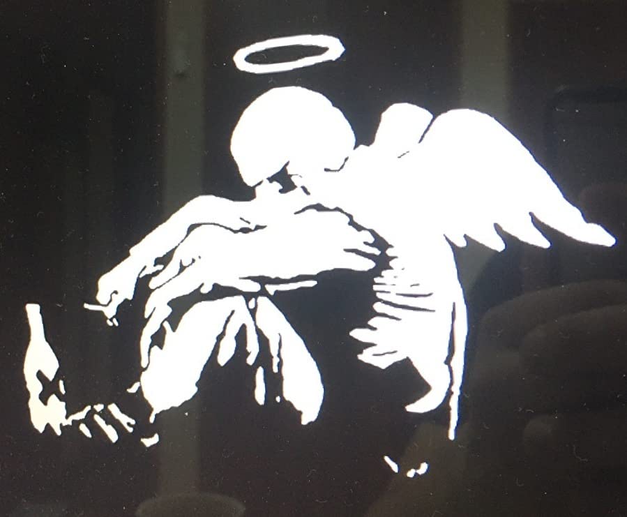 Amazon.co.jp: バンクシー 怠け者天使 カッティングステッカー 白 各約