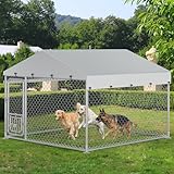YITAHOME Outdoor Dog Kennel with Rotating Feeder Bowls, 7.5'x7.5' Outdoor Dog Enclosure with Roof, Heavy Duty Dog Cage for Medium Large Dogs