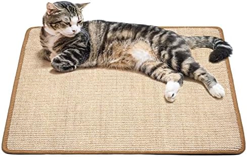 Cat Scratching Mat, Natural Sisal Mat, Sisal Pad for Cat Grinding Claws, Protect Carpets, Sofa and Furniture (M,60x40cm, Khaki)