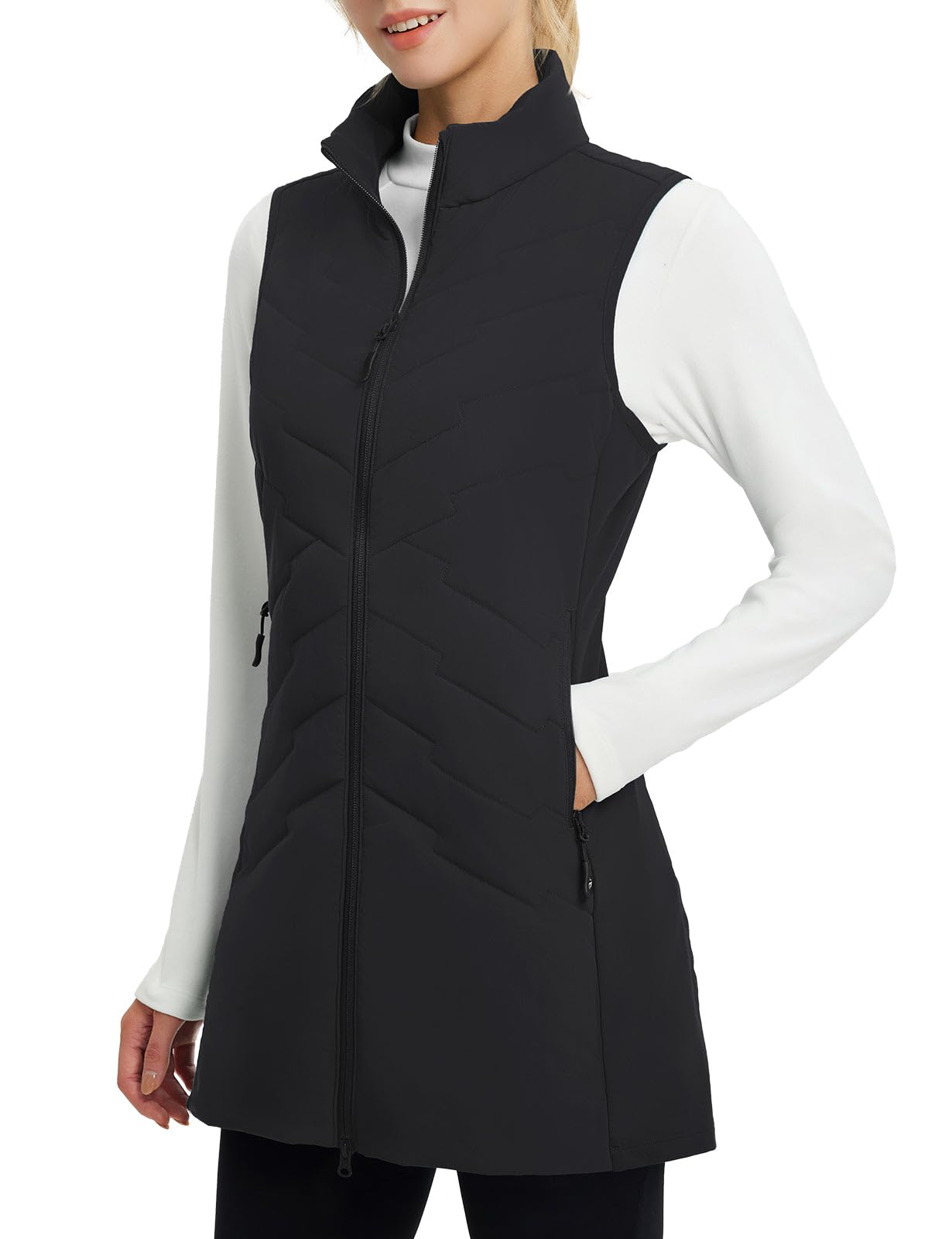 baleaf Running Vest for Women Long Puffer Fall Coat Sleeveless Jacket Outerwear Winter Warm Fleece Hybrid Lightweight