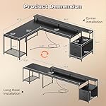PRAISUN 66" L Shaped Gaming Desk with LED Lights & Power Outlets, Computer Desk with Fabric Drawers and Print Stand, Corner Office Desk, Monitor Stand, Mesh CPU Stand, Black - Image 2