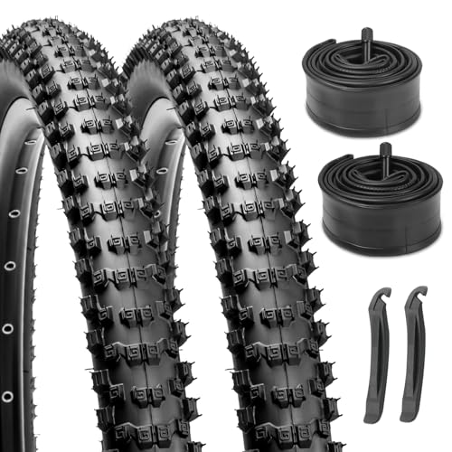 2-Pack Mountain Bike Tires Set: Hycline 29x2.1 Inch (53-622 mm) Folding Replacement Puncture Resistant High-Density Bicycle Tires with Pair Tubes & Tire Levers for MTB Off-Road Bike