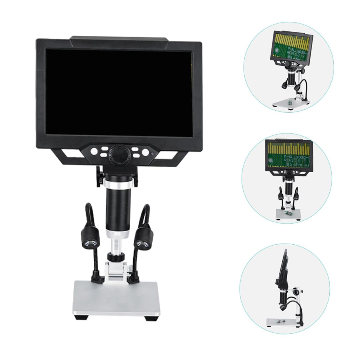 Digitales USB Mikroskop 12mp mit 9-Zoll LCD, Schwarz | 1–1600-fache Vergrößerung, 8-fach Optik, Videoaufnahme, für Münzen, Briefmarken und Elektronik