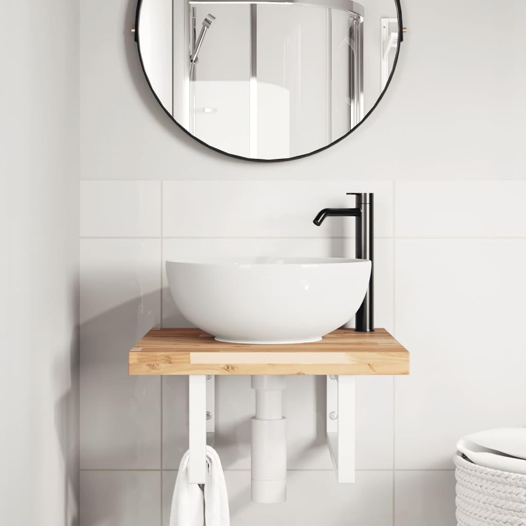 Lavabo da 50 x 50 cm, in legno massiccio di acacia, montaggio a