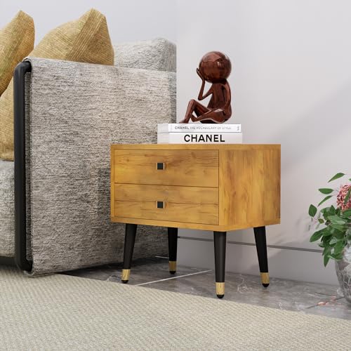 Image of Bed Side Table with 2 Drawer, Nightstand, Metal Legs, Bedside Table for Bedrooms, Sofa Side for Living Room Furniture (Giant Wood)