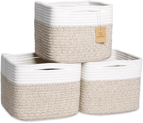 NaturalCozy Storage Cubes 9”x9”x7”Cotton Rope Woven Baskets for O...