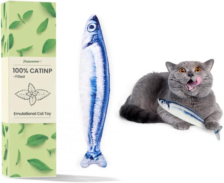 Potaroma 100% Catnip Filled Cat Toys, Soft Cat Chew Toy Bite Resistant Cat Nip Toys, Fish Simulation Catmint Teething Toy, Purring Cat…