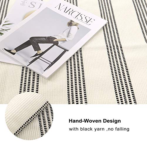 Black Striped Runner Rug,2’X4.3’ Modern Cotton Area Rug With Tassel Washable Doormat For Porch Entryway Bedroom Bathroom Living Room #TOP2