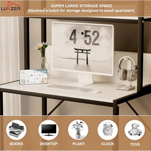 Image of Lukzer 3-Layer Standing Computer Desk with Built-in Bookshelves & Storage Units | Engineered Wood & Metal Study Table for Home, Office, Students (MST-006 / Black & White / 147x84x50cm)