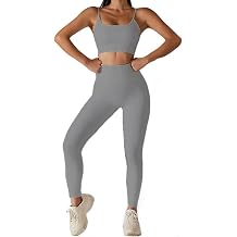 Workout Outfits for Women 2 Piece Ribbed Seamless Crop Tops Leggings Sets