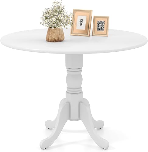 Miniatura 1 de COSTWAY Mesa de comedor redonda para 4, mesa de cocina de madera de 40 pulgadas con marco de madera de goma maciza, patas de caballete curvadas,