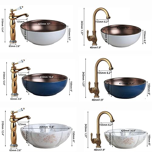 Vasque à poser en céramique bleue avec robinet en laiton et bonde pop-up