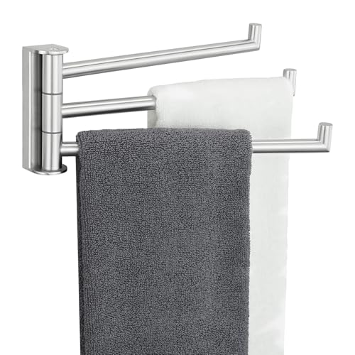 Aomasi Brushed Nickel Swivel Towel Bar 304 Stainless Steel Triple Rotatable Towel Rack Wall Mounted