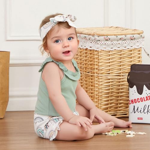 Engofs Newborn Baby Girl Summer Clothes Boho Infant Sleeveless Romper Bodysuit Shorts Headband 3Pcs Outfits3