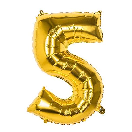 Boland 22025 - Globo foil Número '5' Oro 86 cm, Oro, Globo de Número, Globo, Aire, Cumpleaños, Aniversario, Cumpleaños Infantil, Regalo