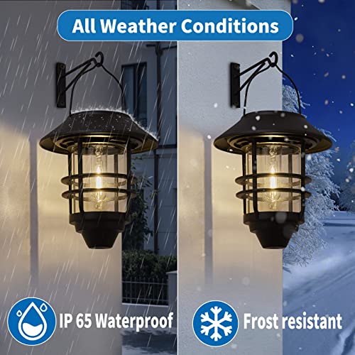 Solar Lantern Outdoor Lights,Hanging Solar Lights,Solar Lanterns Metal Waterproof Clear Glass & Hook Solar Outdoor Lights, Wall Lights Fixture Solar Garden Lights For Porch, Fence,Yard 2 Pack #TOP3
