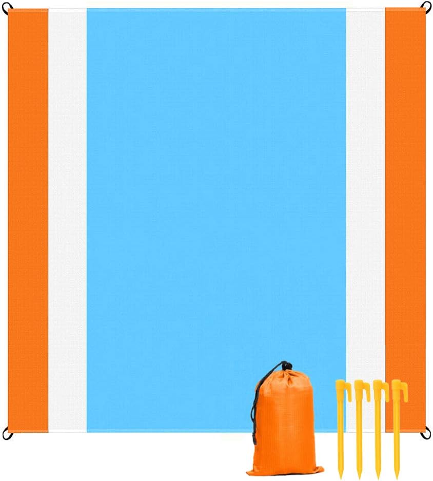 YZCXBeach Mat Picnic Blanket Extra Large 200 x 250cm Beach Blanket Waterproof Sandproof Picnic Blanket with 4 Fixed Nails and Storage Bag for Beach, Camping, Hiking, Picnic